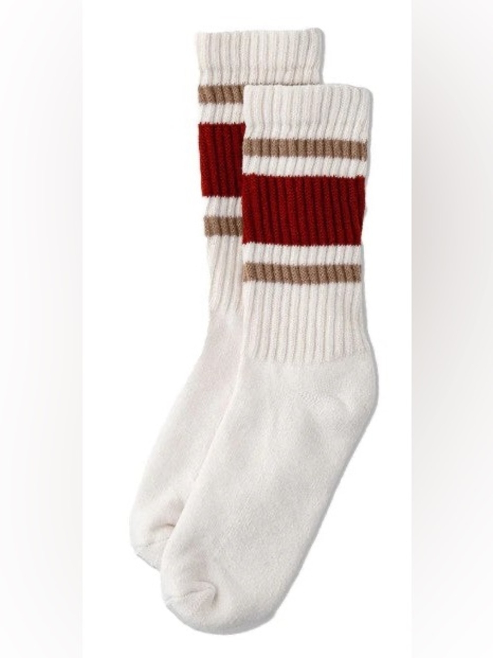 AMERICAN TRENCH WOMENS RETRO STRIPE CREW SOCKS DARK RED/SANDSTONE OS NWT